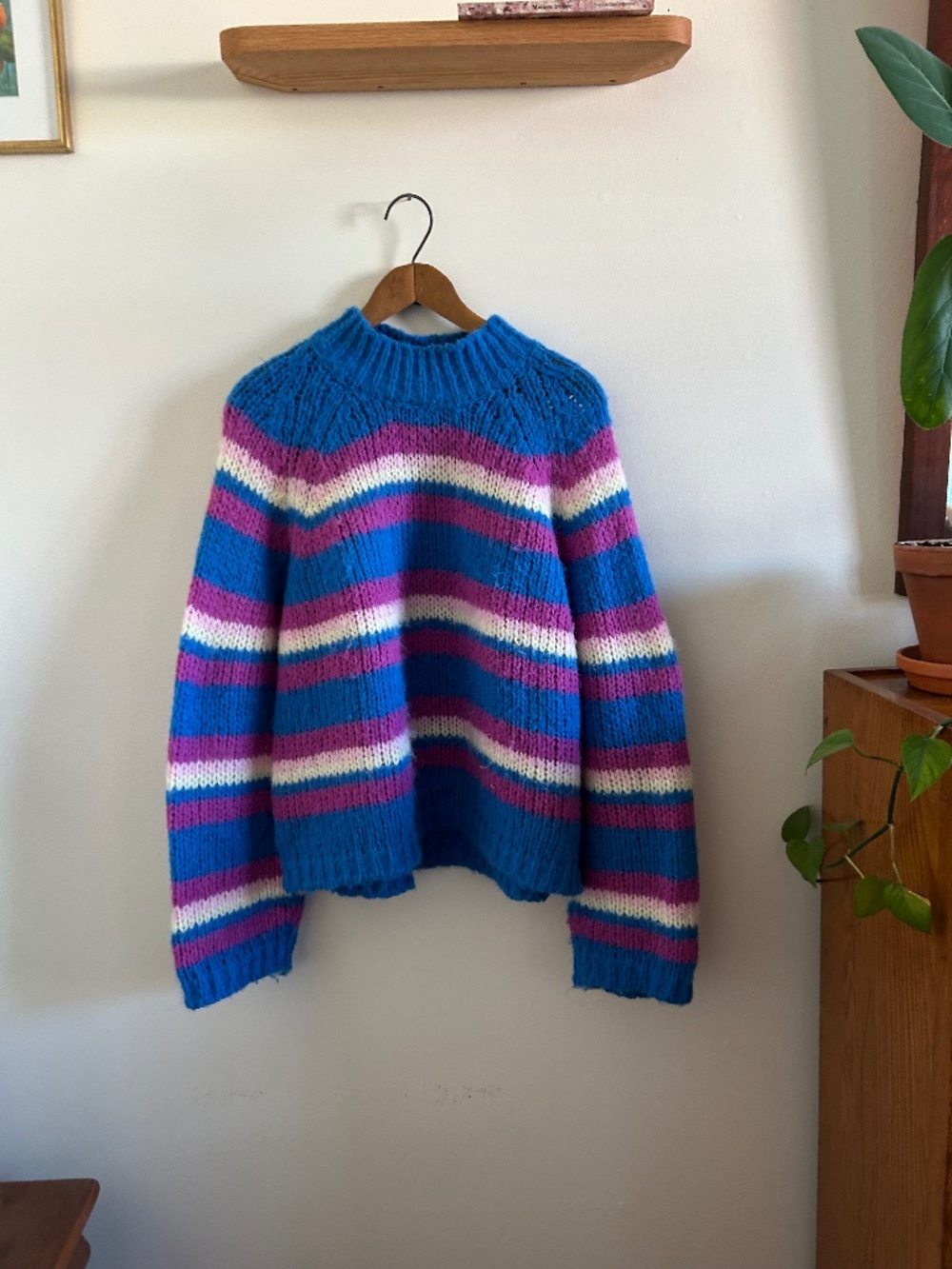 Electric Blue Striped Sweater – Size L